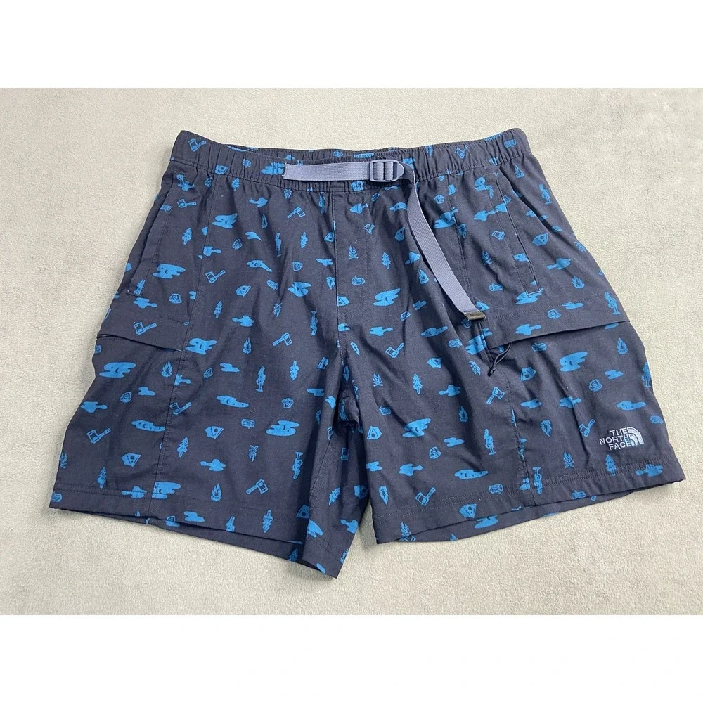 The North Face Shorts Men Large Blue Woods Print Class V Pull-On Nylon Hike Belt